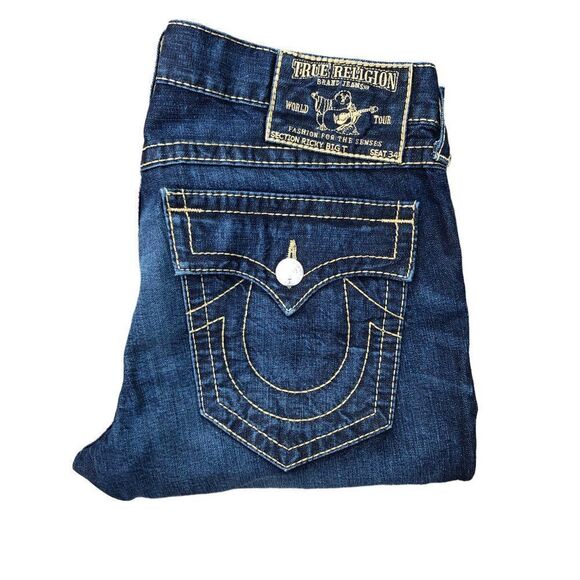 Vintage True Religion Jeans Size 36 RICKY BIG T RARE Brown Stitch - Picture 4 of 8